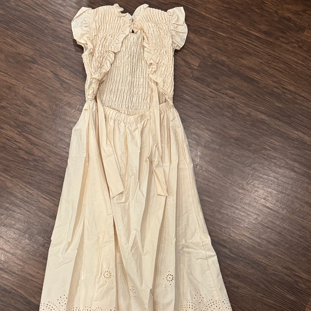 Cream Women’s Dress with Ruffled Sleeves - Picture 9 of 11